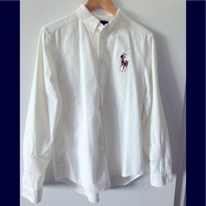 Ralph Lauren White Long-Sleeve Oxford Button-Down Shirt - Classic Polo Logo